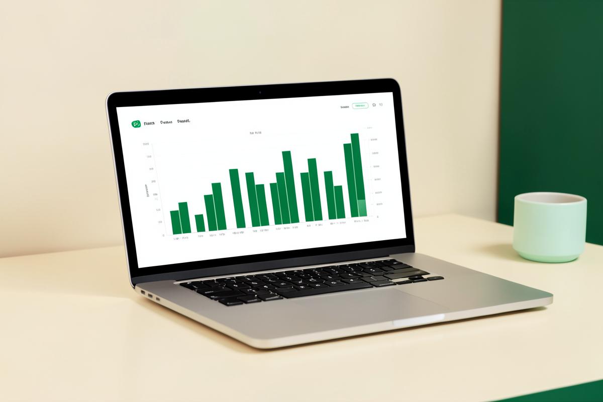 Laptop showing a green performance dashboard